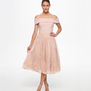 ELIZA J pink nude floral embroidered skirt - 12